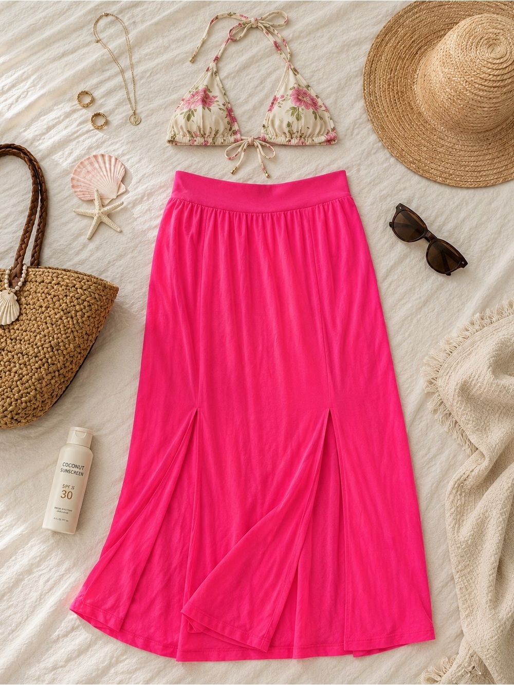 Hot Pink Sheer Swim Cover Up Maxi Skirt Beach Resort NWOT